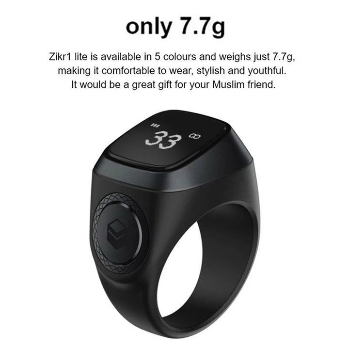 Image of Smart Ring Tasbih Tally Counter showing digital display and Bluetooth icon