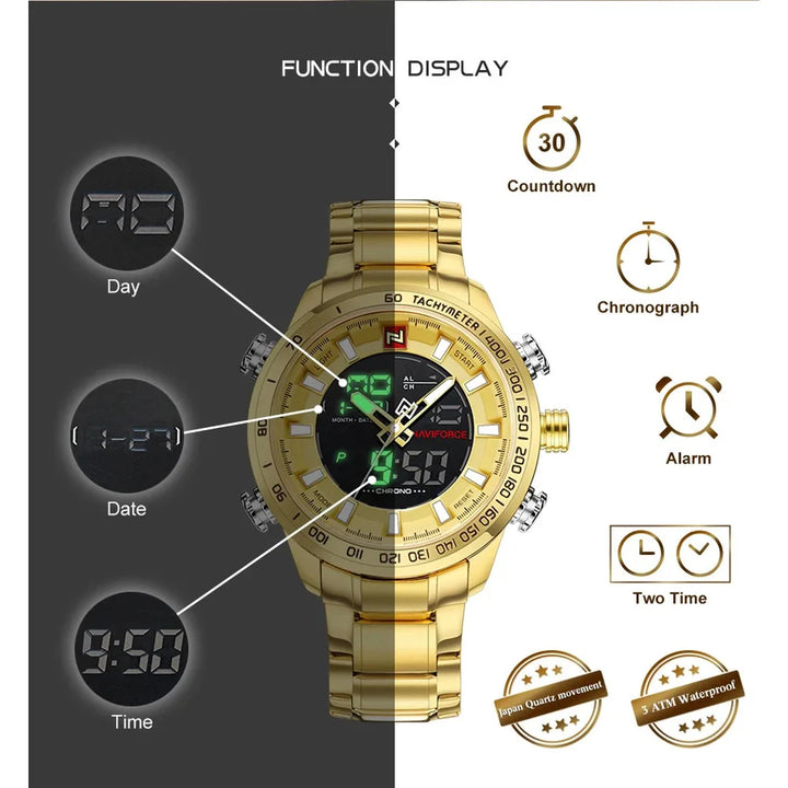 NAVIFORCE9093 Top Men's Dual Display Watches Waterproof Multi Functional Date Glow Fashion Brand Electronic Quartz Watch for Men