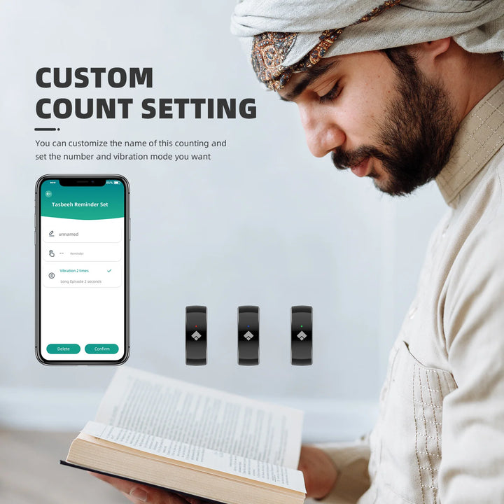 The Equantu Smart Prayer Counter Muslim Ring. This innovative ring seamlessly integrates with your daily prayers, helping you track your dhikr with ease.