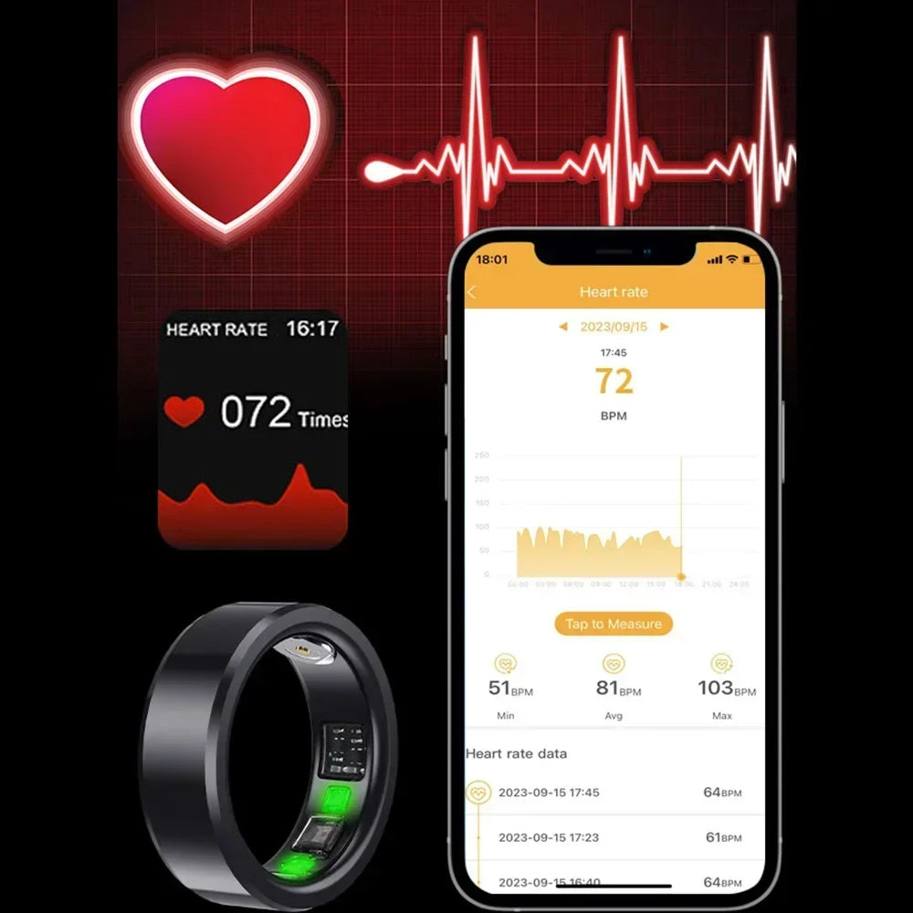 Explore the Discover the Health and Smart Fashion Rings, a stylish health tracker for men and women. Monitor heart rate, blood oxygen, and body temperature with this advanced smart ring. Shop now for a fashionable and functional health monitoring solution!, designed for both men and women. Monitor heart rate, blood oxygen levels, and body temperature with this stylish and advanced health tracker. Shop now for the perfect blend of fashion and function!