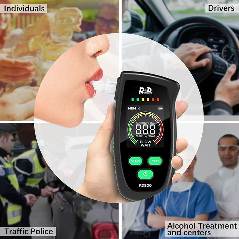 "Discover the R&D RD900 Alcohol Tester, a rechargeable digital breathalyzer ideal for personal and professional use. Ensure accurate alcohol testing with this portable and easy-to-use device."