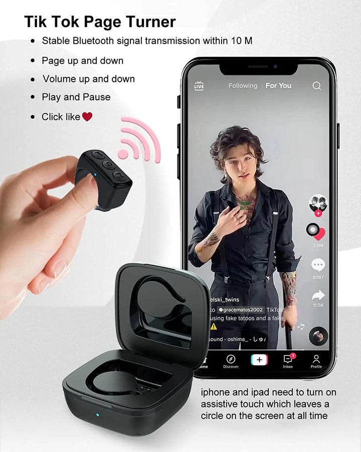 TikTok Remote Control Ring: Bluetooth Camera, Kindle App Page Turner, Video Recording Remote - TIK Tok Scrolling for iOS Android