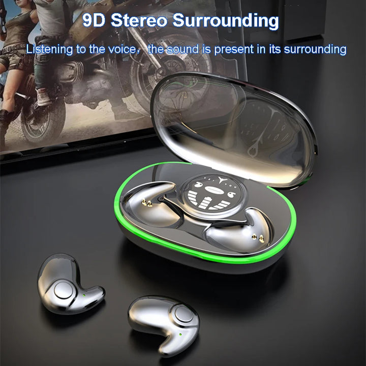 "Experience unparalleled comfort with Invisible Sleep Earphones. These wireless Bluetooth 5.3 headphones feature IPX5 waterproofing, noise reduction, and touch control for an exceptional sleep experience."