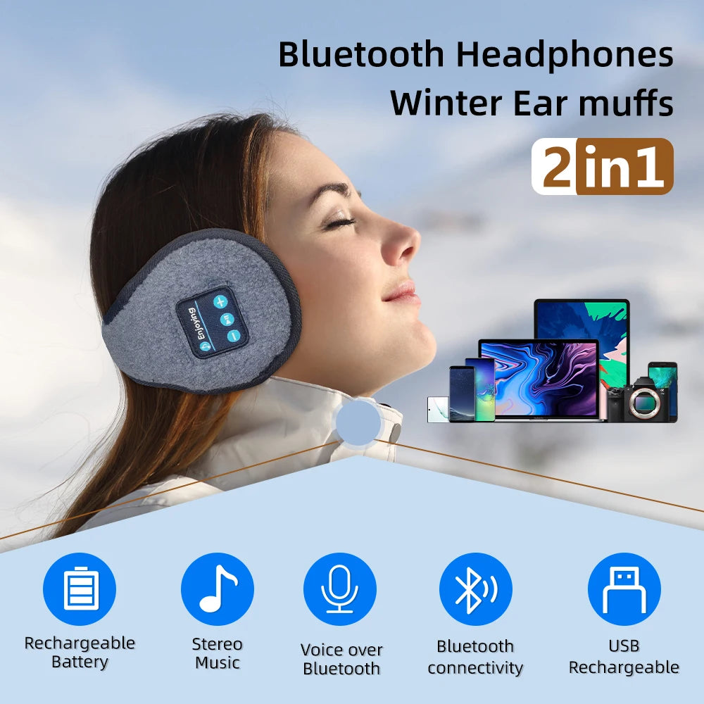 wireless headband Bluetooth Ear Muffs for Men and Women, Winter Thick Casual Cap