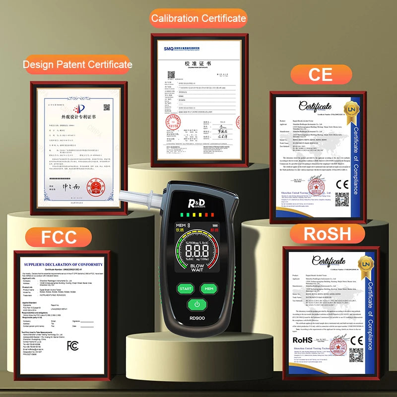 "Discover the R&D RD900 Alcohol Tester, a rechargeable digital breathalyzer ideal for personal and professional use. Ensure accurate alcohol testing with this portable and easy-to-use device."