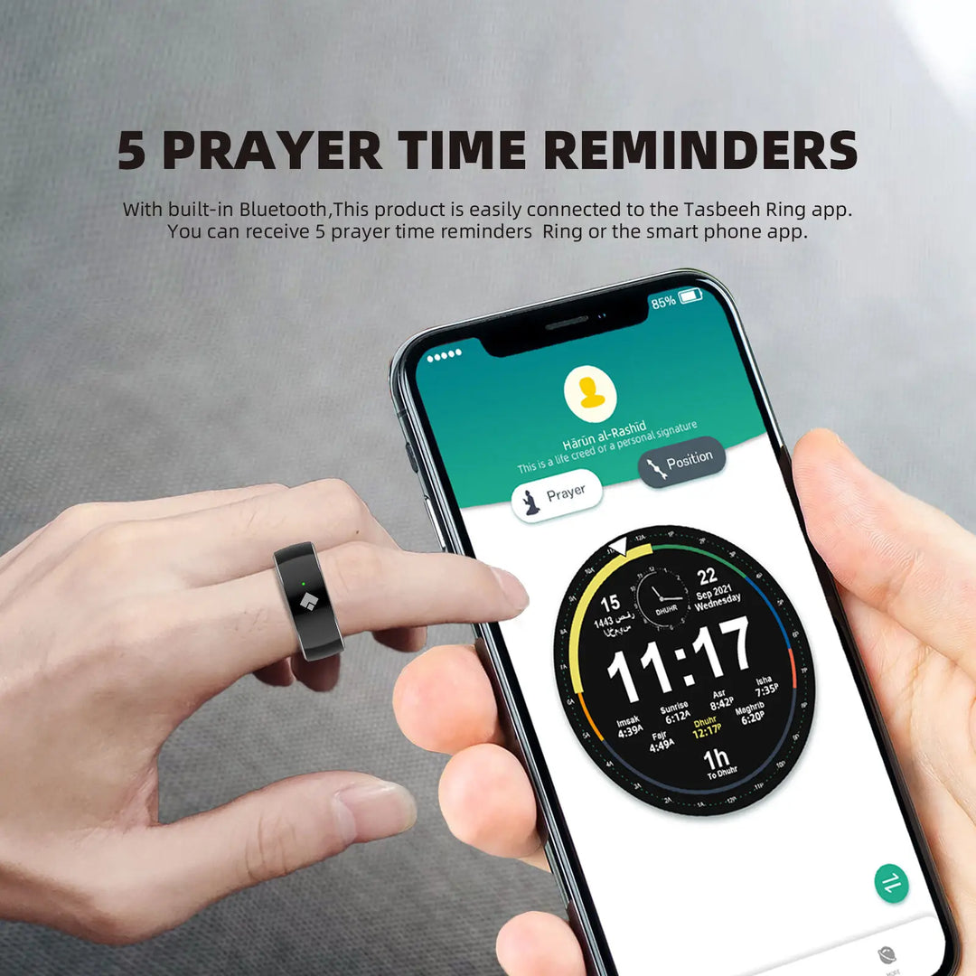 The Equantu Smart Prayer Counter Muslim Ring. This innovative ring seamlessly integrates with your daily prayers, helping you track your dhikr with ease.